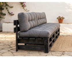 RusticPallet Luxe Lounge Set 6-Delig – Houten Tuin Pallet Loungeset met Dikke Grijze Kussens – Grote Tuinbank Sofa Set met 2 Tafels – Lounge Meubel voor Tuin, Terras en Balkon IndustroHome
