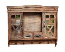RusticWood Home - Wandkast - Houten Kast - Rustieke Stijl - Met Laden en Haken