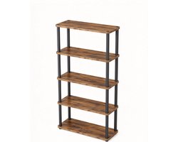 Rustiek Bruin en Inktzwart Opbergrek 5 Niveaus, Staande Plankenkast met Metalen Frame, Smalle Opbergkast 23,8 x 60 x 139 cm, Vrijstaand Rek voor Woonkamer Slaapkamer Kantoor Keuken, Industri毛le Stijl, Stevige Opbergplank met Verstelbare Voetjes