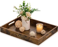 Rustiek houten dienblad met handgrepen - Rechthoekig decoratief dienblad voor salontafel Ottomaanse woonkamer keuken - Bruin woondecoratie accent dienblad vierkant 70x70