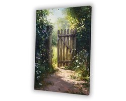 Rustiek houten tuinhek in bloemen - Tuin canvas schilderijen - Canvas schilderijen hek - Impressionisme - Muurdecoratie landelijk - Woonaccessoires - canvas 80x120 cm