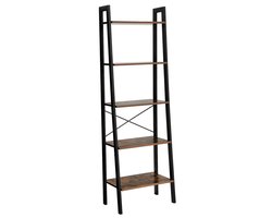Rustiek Rek met 5 Opbergplanken voor Decoratie en Boeken - Landelijke boekenkast - Zwart en Vintage Bruin