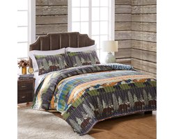 Rustieke Bedsprei Set met Beren en Natuurmotief - 100% Katoen