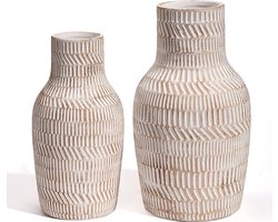 Rustieke beige vaas voor woondecoratie, set van 2 grote vazen ​​met crème glazuur, decoratieve bloemenvaas voor tafel, schoorsteenmantel, woonkamer en kantoor, 20/23 cm hoog