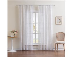 Rustieke gehaakte gordijnen voor de woonkamer Boerderij Hol gebreide kanten gordijnpanelen voor de slaapkamer Gordijnroede Boho-raamgordijnen voor de deuropening, wit,roedezakken,140x160cm