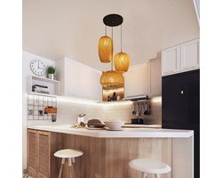 Rustieke Hanglamp met 3 Lichten van Bamboe en Rotan - Ideaal voor Woonkamer en Eetkamer Verlichting