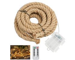 Rustieke henneptouw lichtsnoer met afstandsbediening – 300 cm, 60 LEDs, 8 verlichtingsmodi, decoratieve verlichting voor binnen en buiten
