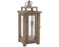 Rustieke Houten Lantaarn - decoratief - 1 stuk - 35 cm - hout en glas