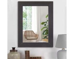 Rustieke houten wandspiegel zwart rechthoek decoratief vintage opknoping boerderij spiegel - woonkamer badkamer - 40 x 30 cm