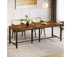 Rustieke Industriële Eettafel 200 cm voor 6–8 Personen, Grote Rechthoekige Houten Keukentafel met Metalen Poten, Moderne Rustieke Bruine Eettafel voor Woonkamer, Kantoor of Eetkamer – Meda Home Store