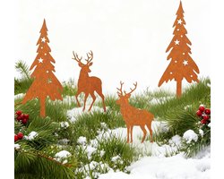 Rustieke Kerstdecoratie voor de Tuin - Reindeer en Dennenboom Tuinsteker voor Buiten, Perfect voor Gazons, Binnenplaatsen en Tuinpaden