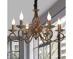 Rustieke Kroonluchter 6-Lichts Zwart/Brons - Klassieke Hanglamp Landelijke Stijl Woonkamer