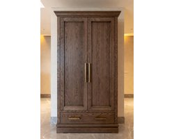 Rustieke Lefkas Eiken Kledingkast 2-Deurs met Lade en Kledingstang - 90 cm Draaideurkast Slaapkamer Opbergkast | Mobili Bella