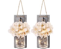 Rustieke Mason Jar lichtsnoeren, zijden hortensia en LED lichtsnoeren voor huisdecoratie, kerstdecoratie, wanddecoratie en houten decoratie met kunstbloemen
