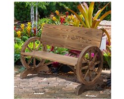 Rustieke Massief Houten Tuinbank met Armleuning, 114 x 58 x 80 cm