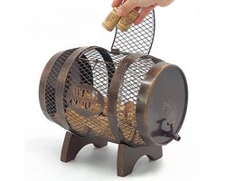 Rustieke metalen wijnkurk houder op houten standaard - decoratie en cadeau