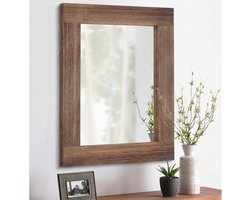 Rustieke Rechthoekige Wandspiegel met Houten Frame - Vintage Decor voor Badkamer, Woonkamer en Slaapkamer - 30 x 40 cm