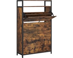 Rustieke Schoenkast Met 3 Luiken, Open Plank, Binnenverdeler, Ruimtebesparend, 80 X 30 X 130 Cm, Voor 15-24 Paar Schoenen, Bruin En Zwart