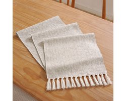 Rustieke tafelloper met kwastjes - Boheemse tafelloper - Handgemaakte tafelloper met kwastjes - Feestelijke bijzettafelloper - Geschikt voor festivals, bruiloften en tafeldecoraties - 33x240cm