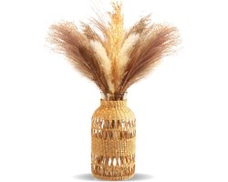 Rustieke vazen, boho-decoratie, handgemaakte geweven vaas, glas voor tafeldecoratie, bloemenvaas, pampasgras in landelijke stijl, voor boekenkast, woonkamer en als cadeau