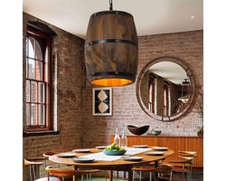 Rustieke Vintage Kroonluchter - Houten Wijnvat Hanglamp - Industriële Hanglamp voor Woonkamer, Bar, Café - E26 Fitting - Home Decor Verlichting - 24x24x30cm