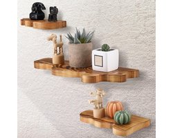 Rustieke zwevende wandplanken set van 3 - Live edge hout met golvende rand - Vintage muurplanken voor woonkamer, slaapkamer en hal - Landelijke wanddecoratie