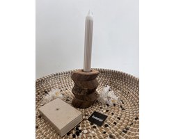 Rustik Lys Dinerkaars met Kleine Houten Kandelaar Madam Stoltz en Zusss Lucifers - Leuk ingepakt als Cadeau Gift Geschenk Verjaardagscadeau