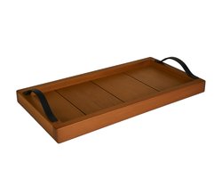 Rustiq Houten Dienblad Walnoot 25x50 cm – Massief Hout met Zwarte Leren Handvaten – Decoratief Serveerblad voor Woonkamer & Tuin