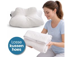 Rustiva® Kussenhoes voor Orthopedisch Vlinderkussen – Hoes voor Memory Foam Nekklachten Hoofdkussen – Ergonomisch Slaapkussen – Geschikt voor Rug-, Zij- en Buikslapers – Anti Snurk – Alleen Hoes – Wit