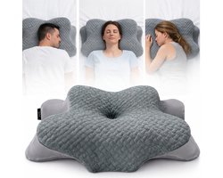 Rustiva® - Orthopedisch Vlinderkussen tegen Nekklachten - Apneu Slaapkussen – Ergonomisch Hoofdkussen van Verkoelend Traagschuim - Memory Foam voor Rug-, Zij- en Buikslapers – 2 Hoogtes – NL Handleiding - Comfortniveau Medium zacht