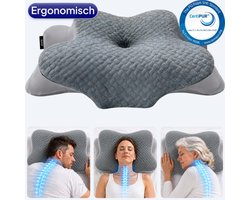 Rustiva® Vlinderkussen tegen Nekklachten - Orthopedisch Ergonomisch Hoofdkussen - Apneu Slaapkussen - Verkoelend Memory Foam - Voor Rug-, Zij- en Buikslapers - 2 Hoogtes