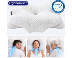 Rustiva® Vlinderkussen tegen Nekklachten - Orthopedisch Ergonomisch Hoofdkussen - Apneu Slaapkussen - Verkoelend Memory Foam - Voor Rug-, Zij- en Buikslapers - 2 Hoogtes
