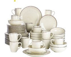 Rustive Luxe Serviesset - 48 Delig - Set voor 12 Personen - Porselein - Bordenset - Kommen - Mokken - Schaaltjes - Beige
