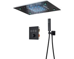 Rustive Regendouche - Plafond douche - Led Verlichting - Waterval - Incl. Handdouche - Digitaal Display - 50x36cm - Mat Zwart