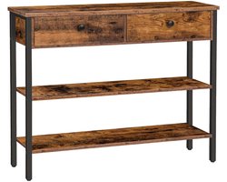 Rustive Sidetable - Smalle Tafel - Smalle Kast - Vakkenkast - 2 Kleppen - Hout en Metaal - Bruin/Zwart - 100x24x80cm