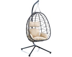 RUX® Hangstoel Cocoon - Egg Hangstoel – Hang Stoel Met Standaard – Egg Chair Inclusief Kussens – Voor Binnen Of Buiten – Hangstoelen – Gewicht tot 130 Kg - Zwart - 95cm x 98cm x 198cm