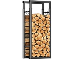 RUX® Houtrek – Houtopslag – Verstelbaar in 9 Maten - Brandhoutrek - Haardhout - Opslag – Rek Voor Binnen - en Buiten – Brandhout – Metaal - Zwart - 25cm x 65cm x 124cm