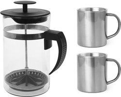 RVS Alpina Koffiezetter/koffiezetapparaat/percolator/cafetiere - Inclusief 2x RVS koffiemoken - 1 liter