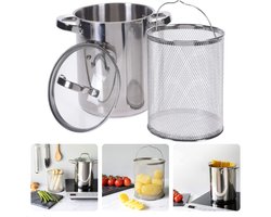 RVS Aspergepan met Glazen Deksel en Uitneembare Mand - 4.2 liter - Geschikt voor alle Warmtebronnen - Ø16 x H21 cm - Ideaal voor het Koken van Asperges - Pastakoker - Aardappelkoker - Pastapan