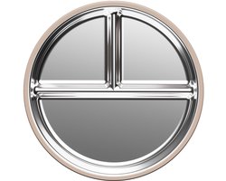 RVS Baby Bord - Roestvrijstalen Kinderbord met Siliconen Zuignap - Beige - Verdeelbord met 3 Vakjes - Antislip Bord voor Baby’s en Peuters - BPA-vrij - Vaatwasser- en Magnetronbestendig - 21x21 cm