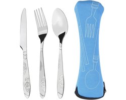 RVS Bestekset voor 1 persoon - Reisharnas met koffer - Draagbare servies set voor school, lunchbox, kantoor, aktetassen, picknick - Outdoor (lepel, vork, mes)