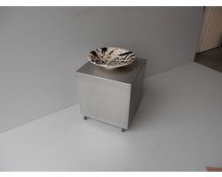 RVS Bijzettafel, RVS Bloktafel, Tafel RVS, RVS Kubus, RVS Tafel, Bijzettafel op wielen.