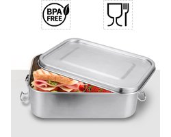 RVS broodtrommel - Lunchbox RVS met verdeler - Meal prep bakje - Vershouddoos - Lunchbox - Inhoud 0,8 liter - Vaatwasbestendig - Luchtdicht & BPA-vrij - Geschikt voor Brood/Salade/Koude Maaltijden
