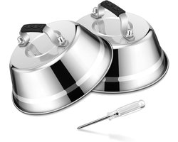 RVS Burger Bell Set van 2 Stuks met Rubber Handvat voor Grillen, Steak en Kaas, Vaatwasserbestendig en Ideaal voor Binnen en Buiten - 23 x 8.5 cm