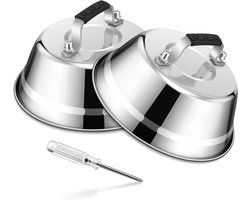 RVS Burgerbel Set van 2 Stuks met Rubber Handvat voor Grillen, Melten van Kaas en Steak, Geschikt voor Binnen en Buiten, Vaatwasserbestendig - 23 * 8.5cm