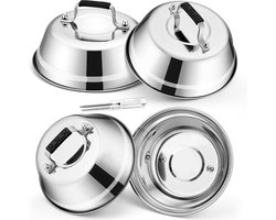 RVS Burgerbel Set van 4 Stuks met Rubber Handvat voor Grillen, Steak en Kaas - 16.8 x 6cm, Vaatwasserbestendig en Ideaal voor Binnen en Buiten