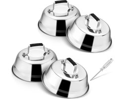 RVS Burgerbel Set van 4 Stuks met Rubberen Handvat voor Grillen, Steaks en Kaas, Ideaal voor Binnen en Buiten