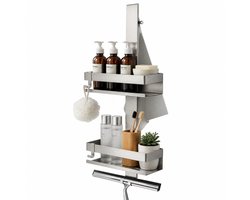 RVS Douche Rek 2-Laags – Badkamer Wandorganizer Hangend – 304 Roestvrij Staal – Doucherek Zonder Boren – 70 x 23 x 10 cm