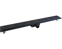 RVS Douchedrain Mat Zwart met Flens 70 cm - Douchegoot + Uitneembaar Sifon + Uitneembaar haarfilter