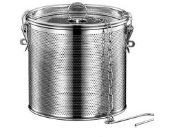 RVS filter - Zilveren RVS zeefmand - Herbruikbare kruideninfuser - Kookzeef met lange kettinghaak - Gemakkelijk schoon te maken - Geschikt voor het filteren van kruiden bij het maken van soepen, bouillons en sauzen in de thuiskeuken - Zilver